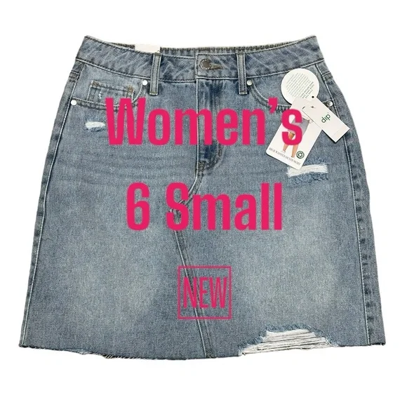 Womens Dip 6 Small Skirt Denim Jean Jeans Faded Navy Blue Straight Distressed - Picture 2 of 10